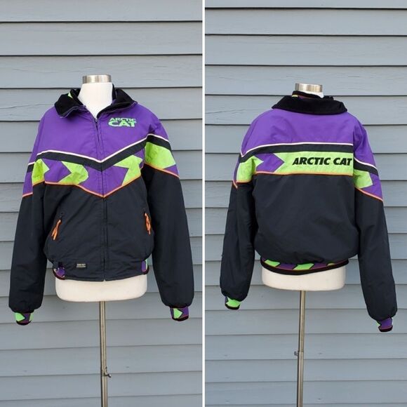 Vintage 90s 80s Retro Bright Colorblock Arctic Cat Ski Snowmobile